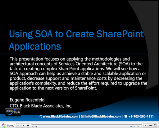 Slides Posted for SharePoint Saturday NH, “Using SOA to Create SharePoint Applications”